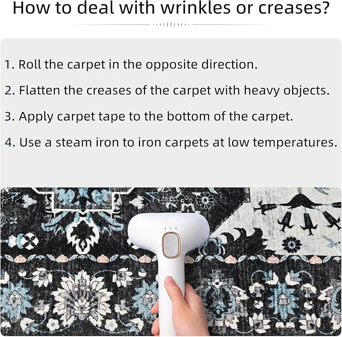 YJ.GWL Area Rugs for Living Room 6x9 Machine Washable Rugs, Non Slip Floral Vintage Rug Indoor Carpet, Stain Resistant Large Rug for Bedroom Dining Room, Black Grey Blue