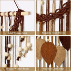 Weldomcor Macrame Wall Hanging Boho Leaf Woven Tapestry, Bohemian Chic Home Decor Modern Handmade Leaves Feather Wall Art Decorations for Bedroom Living Room Apartment Ornament 16.5" W X 31.5" L