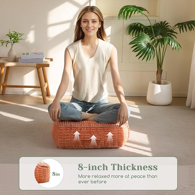 8" Washable Floor Pillow Cushion for Adults, Meditation Cushion Pillow, Removable Tufted Blended Corduroy Cover, Large Square Floor Sitting for Tatami Living Room or Yoga, 2Pack, Machine Washable
