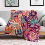 Boho Paisley Floral Throw Blanket Mandala Indian Bohemian Colorful Flowers Blanket for Sofa Bed Couch Chair Or Dorm 30"x40"