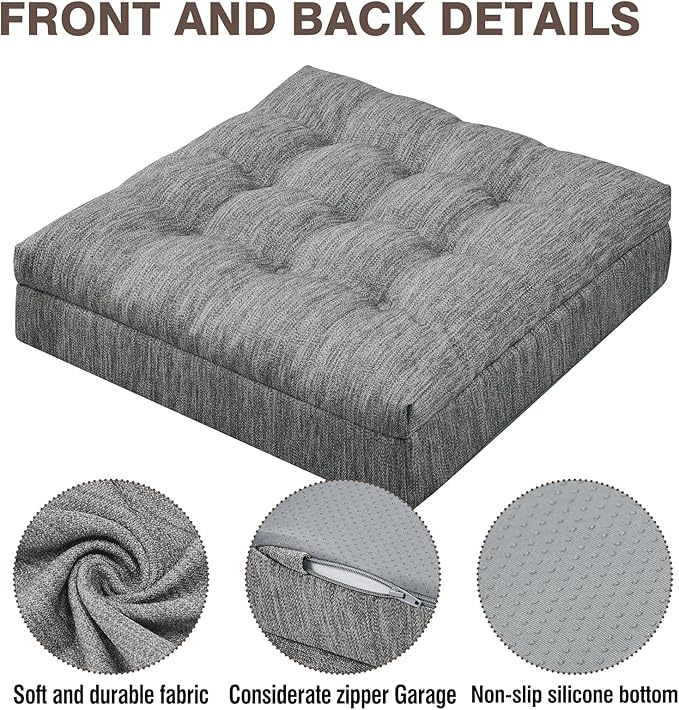 Shinnwa Memory Foam Recliner Cushion for Elderly, Patented Design Extra Large Seat Cushion, Dual-Layer Foam Chair Pad for Couch, Armchair, Wicker Chairs, Floor, 20 × 20 × 5in, Grey