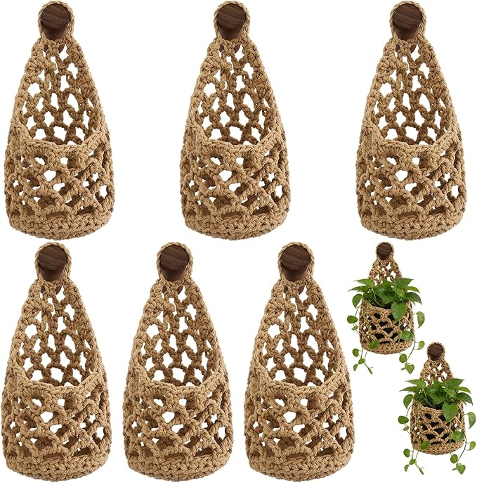 6 Pk Wall Planters for Indoor Macrame Plant Hanger Boho Wall Mounted Flower Baskets Hanging Planter, Plants and Pots are Not Included(Linen Color,4 x 8 Inch)