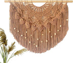 Youngeast Large Macrame Wall Hanging Boho Beaded Curtain for Window Macrame Bedroom Headboard Living Room Wall Art Tassel Tapestry Bohemian Woven Wall Decor 31" W X 25" H (Khaki)
