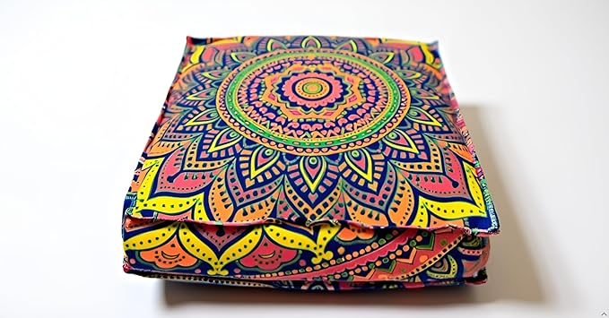 New Blue Ombre Mandala Barmeri Large Floor Pillow Cover Cushion Meditation Seating Ottoman Throw Cover Hippie Decorative Zipped Bohemian Pouf Ottoman Pom Pom Cases 24" Square