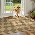 Lessymo Checkered Entryway Rug 3x5, Easy Jute Washable Area Rugs for Living Room Outdoor Patio, Non Slip Indoor Door Mat Farmhouse Neutral Carpet for Guestroom Foyer Backyard, Diamond Brown/Beige