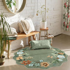 Lahome Floral Round Area Rugs, Washable Small Round Rug 3ft Non-Slip, Soft Boho Ultra-Thin Circle Carpet for Bedroom Entryway Kitchen Laundry Bathroom, Green