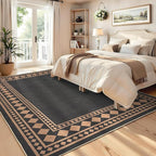 GarveeHome Solid Bordered Easy Jute Rug 5x7 Washable Jute Rugs for Living Room Patio Farmhouse Indoor Outdoor Rug Non Slip Non-Shedding Neutral Rugs for Patio Backyard Dining Room Bedroom, Black Brown