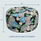 LVTXIII Outdoor Inflatable Ottoman, Fade-Resistant Round Footrest Stool D31”x H14”, Portable Patio Pouf for Garden Camping or Home Use, Peony Garden
