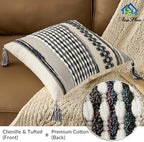 AmHoo Chenille Striped Textured Boho Throw Pillow Covers Aesthetic with Tassels Woven Decorative Pillow Case for Couch Bed Sofa Bedroom Modern Funky 18 x 18-Inch Black Multicolor
