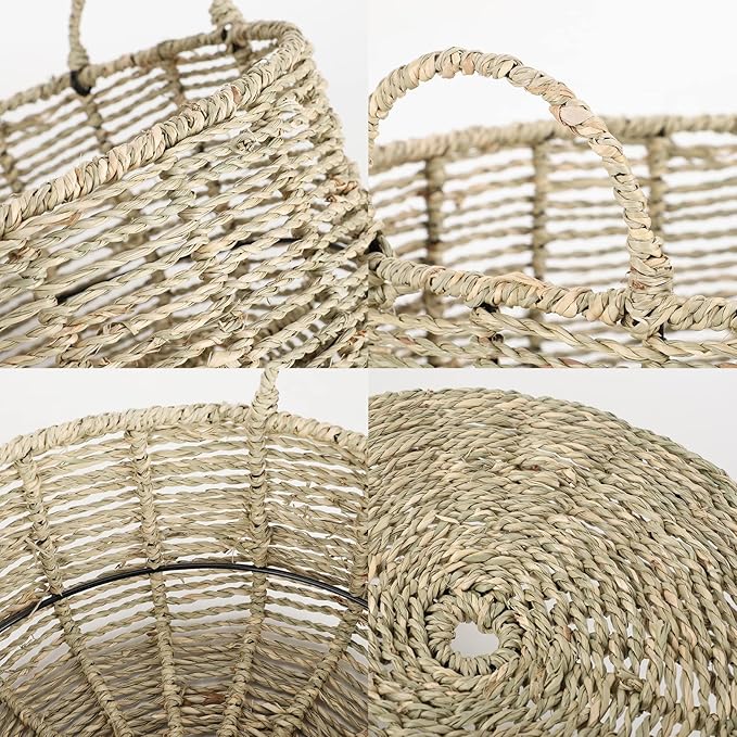 Round Seagrass Storage Basket with Handles - Handwoven Wicker Basket (12.01"Dx5.51"H)