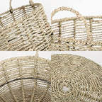 Round Seagrass Storage Basket with Handles - Handwoven Wicker Basket (12.01"Dx5.51"H)