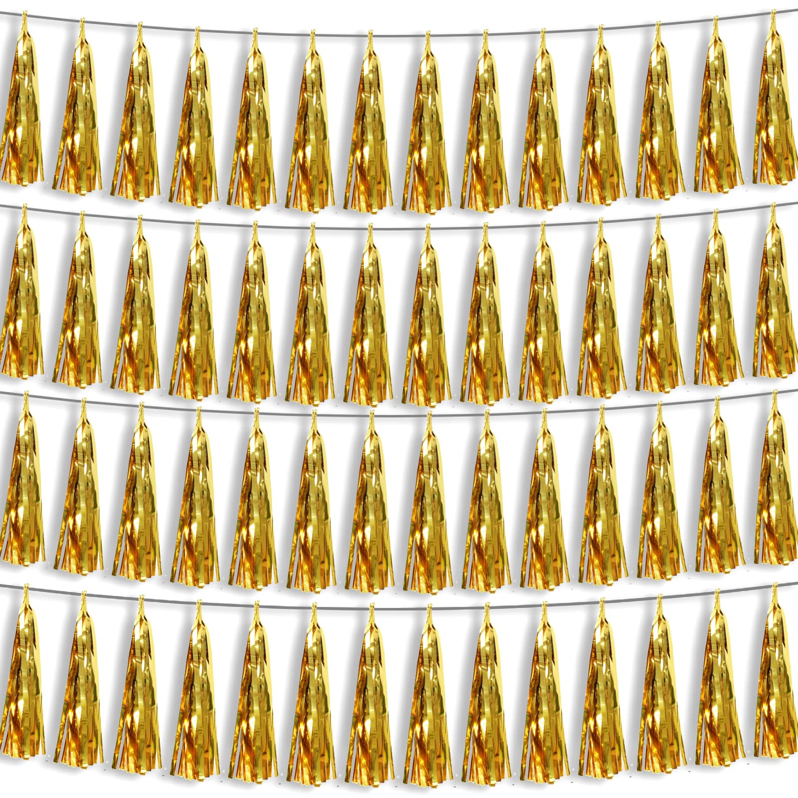 4P Gold Foil Fringe Metallic Tassel Streamers Banner Tassel Garland for Parade Floats, Bachelorette, Wedding, Birthday, Halloween, Christmas, Bridal/Baby Shower Party Decorations - color: Gold