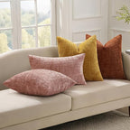 decorUhome Summer Pink Chenille Throw Pillow Covers 12x20 Set of 2 Textured Soft Cozy Slubby Couch Pillow Covers Modern Farmhouse Boho Decorative Pillow Cases for Bed Sofa Living Room