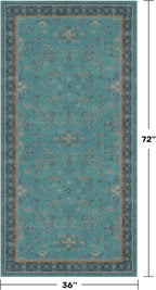 Teal 3x6 Wide Non Slip Kitchen Rug - Washable Front Door Runner Indoor Entrance, Vintage Floral Pattern Indoor Decor, Non Slip Soft Low Pile Fade Resistant