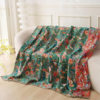 Boho Throw Blanket for Bed 100% Cotton Ultra Soft Rustic Quilt Floral Printed Farmhouse Decor Fall Bed Blankets,90"×98" All Season Rustic Large Throw for Sofa Couch Chair