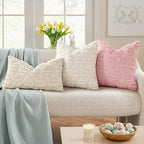 decorUhome Easter Cream White Egg Pillow Covers 18x18 Inch Set of 2, Soft Plush Faux Wool Jacquard Cushion Covers, Farmhouse Neutral Fuzzy Spring Easter Holiday Decor for Couch Sofa Bed