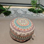 MOCOFO Round Bohemian Ottoman Pouf Cover, 18 Inch, Cotton Blend, Church Window Print, Living Room Storage Footrest, Cover Only (Jade Stone)