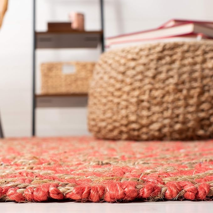 SAFAVIEH Area Rug 8x10 - Natural Fiber Collection - Large - Fuchsia & Natural, Handmade Jute, Boho Style, Diamond Pattern, Ideal for Living Room, Bedroom, Dining Space (NF266G)