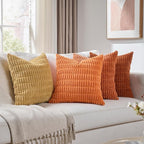 Fancy Homi Set of 4 Burnt Orange Fall Boho Decorative Throw Pillow Covers 24x24 Inch for Couch Bed Sofa, Aesthetic Modern Bohemian Room Decor, Soft Fuzzy Fluffy Cozy Corduroy Cushion Case 60x60cm