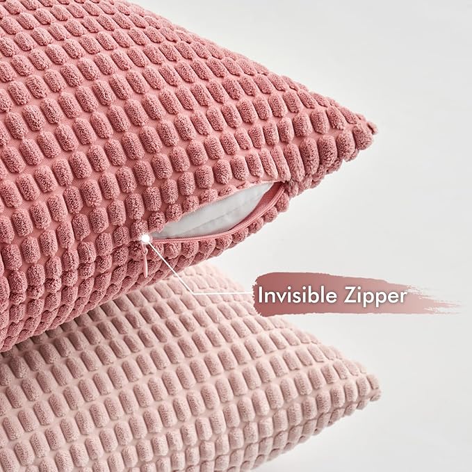 MIULEE Aesthetic Pink Spring Decorative Pillow Covers 18x18 Inch Set of 4 Valentine Romantic Sweet Cute Soft Throw Pillows Coquette Home Decor Corduroy Couch Pillowcases for Sofa Living Room Bed