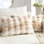 MIULEE Faux Fur Pillow Covers Thick Soft Plush Lumbar Throw Pillows Luxury Spring Home Decor for Couch Bed Chair Bedroom Living Room Sofa,12x20 Inch Pack of 2 White-Beige