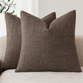 Foindtower Set of 2 Decorative Linen Check Throw Pillow Covers Neutral Farmhouse Vintage Cushion Covers Modern Boho Home Decor for Sofa Chair Couch Bedroom Living Room,16×16 Inch,Dark Brown