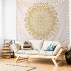Edeesky White Golden Mandala Tapestry Wall Hanging Psychedelic Medallion Wall Tapestry Aesthetic Indian Hippie Decor Bohemian Art Boho Home Decoration for Bedroom,Living Room,Dorm