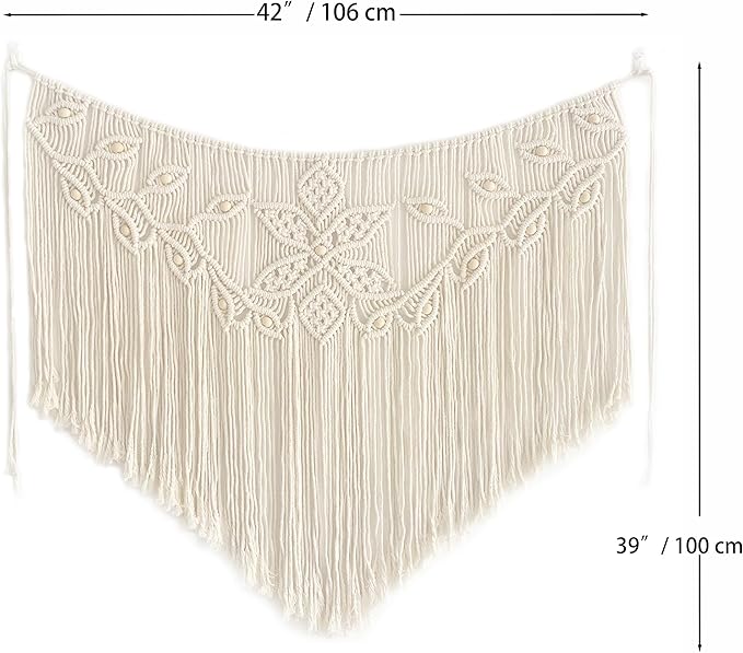 Youngeast Home Decor Leaf Shape Macrame Wall Hanging Woven Tapestry Bedroom Curtain Fringe Garland Banner Living Room Wall Decor Beige 39X31 inches