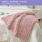 Bigacogo Chunky Knit Throw Blanket for Couch, 40x40 inches, 100% Hand Knitted with Thick Jumbo Chenille Yarn, Cozy Soft Large Rope Knot Cable Crochet Blankets for Sofa Bed Living Room, Dusty Pink