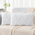 decorUhome Spring Throw Pillow Covers 12x20 Inch Set of 2, Soft Plush Faux Fur Wool Lumbar Pure White Accent Couch Pillow Covers for Modern Farmhouse Bed Sofa Living Room