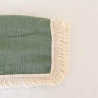 Muslin Cotton Baby Receiving Blanket with Fringe, Boho Bohemian Tassels, Nursery Decor, Boy or Girl Unisex Swaddle Wrap, Use as Throw or Nursing Fringed Blankets (Sage)