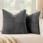 MIULEE Grey Decorative Throw Pillow Covers 18x18 Inch for Couch Bed Sofa Pack of 2 Boho Farmhouse Throw Pillows Soft Cross Corduroy Patchwork Textured Cushion Cases