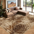 Area Rug 9x12 Rug Machine Washable Non-Slip Low Pile Print Pattern Western Rug for Living Room Bedroom Entryway Tribal Series-Abstract/Cowhide