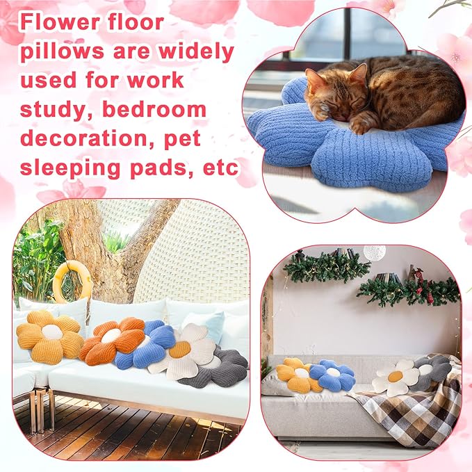 6 Pcs Flower Shaped Pillows Daisy Floor Throw Pillows 15 Inch Flower Seat Cushion for Reading Sofa Couch Bed Decor for Back to School First Day of School(Light Color)