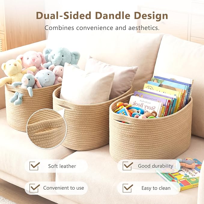 Cotton Rope Storage Basket, 15x10x9 Inches, Woven Basket for Shelves, Clothes, Towels, Books, and Laundry, Jute Brown (2 Pack)