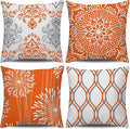 Coliuso Decorative Throw Pillow Covers 16x16 inch Set of 4,Orange and White Modern Simple Square Pillow Case Cushion Cover for Sofa Couch Farmhouse Outdoor Living Room