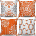 Coliuso Decorative Throw Pillow Covers 16x16 inch Set of 4,Orange and White Modern Simple Square Pillow Case Cushion Cover for Sofa Couch Farmhouse Outdoor Living Room