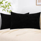 decorUhome Chenille Black Spring Throw Pillow Covers 12x20 Inch Set of 2, Decorative Soft Couch Pillow Covers Solid Dyed Accent Farmhouse Neutral Rectangle Pillow Cases for Sofa