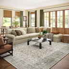 Machine Washable Rugs for Living Room: 9x12 Area Rugs for Bedroom Vintage Stain Resistant Non Slip Low Pile Soft Boho Carpet for Kitchen Dining Room Farmhouse Kids Room Nursery