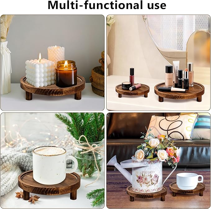 3PCS Wooden Display Stand， Rustic Whitewashed Wood Risers for Home Decor - Decorative Stackable Shelf for Plants, Candles, Books - Farmhouse Pedestal Stand (6” 8” 10”) (burning color)