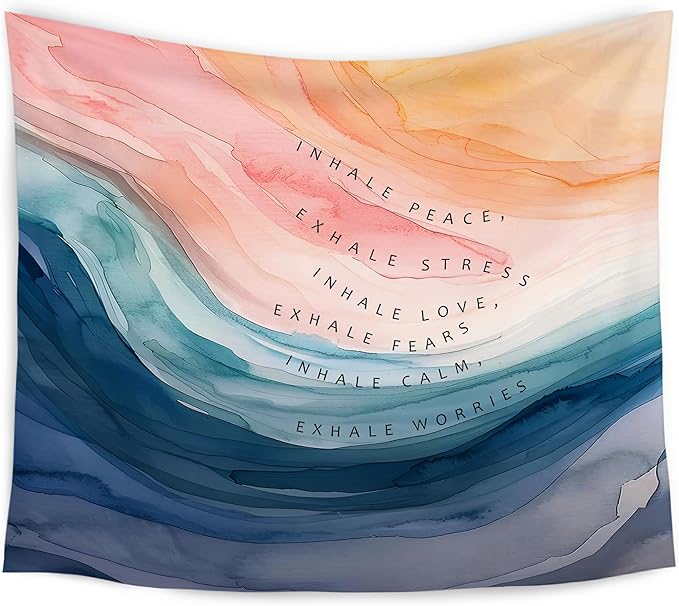 WARDOS Mental Health Tapestry, Inhale Exhale Mental Health Tapestry Wall Hanging, Abstract Watercolor Meditation Wall Blanket Decor for Therapist Counselor Calming Office, 50x60 Inch