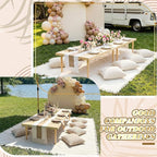 Extra Large Outdoor Boho Picnic Blanket 91'' x 71'' Cream White Table Runner 6 Throw Pillow Cover Woven Cotton Yarn Oversize Beach Blanket Washable for Picnic Camp Wedding