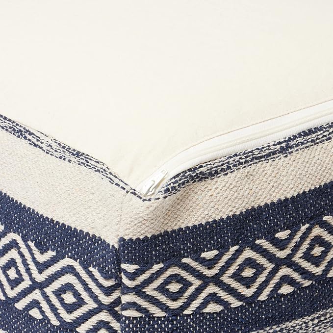 REDEARTH · UNSTUFFED Pouf Ottoman Cover Textured Cube Bean Bag Poof Pouffe Footrest for Living Room, Bedroom, Patio, Gym; 100% Cotton (18"X18"X18", Indigo Impressions)