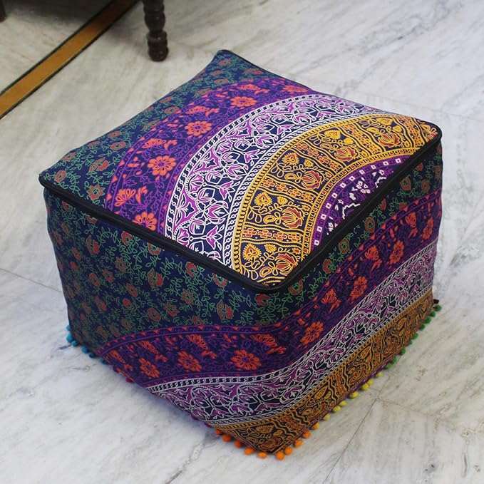 CRAFT KALA Mandala Meditation Floor Pillows Square Pillow Cover Seating Decorative Adults Bohemian Floor Cushion Cover Outdoor Living Room Throw Ottoman Poufs Cover 20X20X14 inches, Multi Six Color