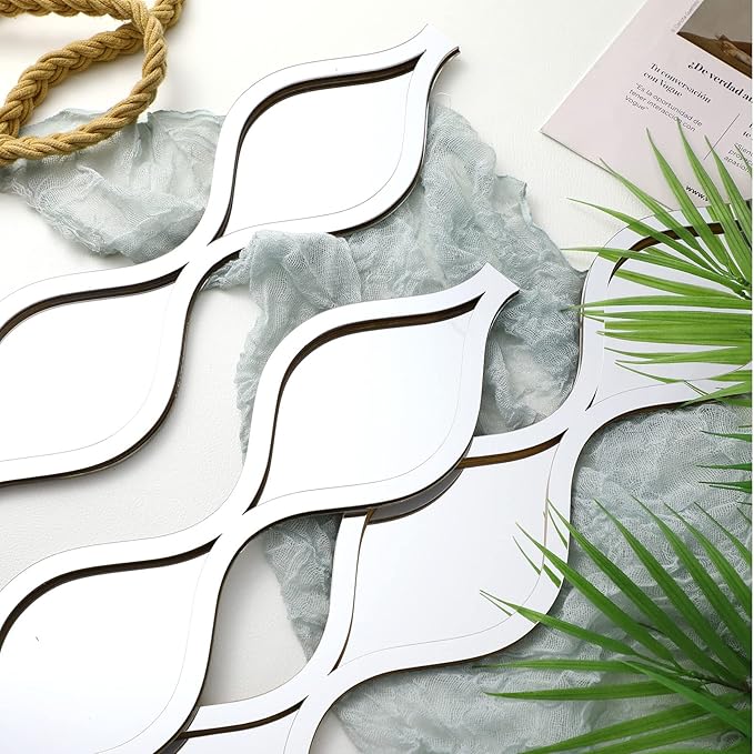 Yulejo 3 Pcs Acrylic Teardrop Mirror Wall Decor Decorative Mirror Narrow Decor Boho Vintage Wall Decals Art for Apartment Home Living Room Bathroom Bedroom Hallway