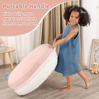 Macaron Bean Bag Chair for Kids and Teens, Medium Bean Bag Sofa with Memory Foam Filling, 27.5"×27.5"×13.5", Pink and White