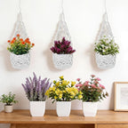 10 Pack Macrame Wall Plant Hanger with Artificial Pot Flower - Boho Wall Hanging Planter for Indoor Plant Cotton Rope Holder with Mini Fake Pot Flower for Home Wedding Decor Gift(White)