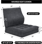 HAVARGO Recliner Cushions for Elderly with Lumbar Support, Patent Design 20x20x4 Inch Thick Chair Cushion Soft Tufted Dual Layer Booster Seat Cushions for Seniors Recliner Risers Gray 1 Set