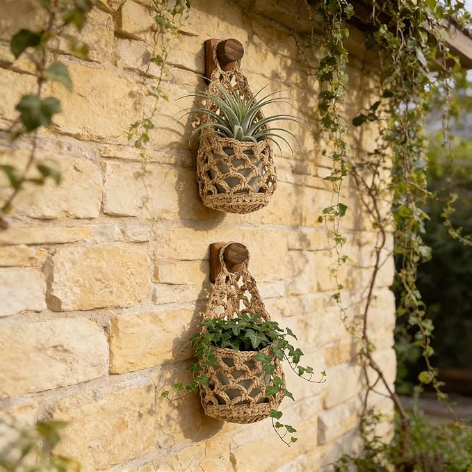 Macrame Plant Hanger Set of 3, Boho Wall Hanging Planter for 4-6 Inch Pots - Handwoven Cotton Rope Wall Decor with S-Hooks for Indoor Plants in Living Room, Bedroom & Office