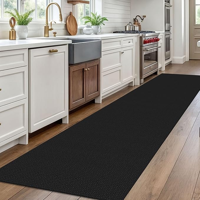 EARTHALL Woven Runner Rug 3x10 Ft Washable Runners for Hallways Long Non Slip Rubber Backed Kitchen Runner Braided Indoor Floor Carpet Runners for Entryway, Hallway, Kitchen, Black/Grey